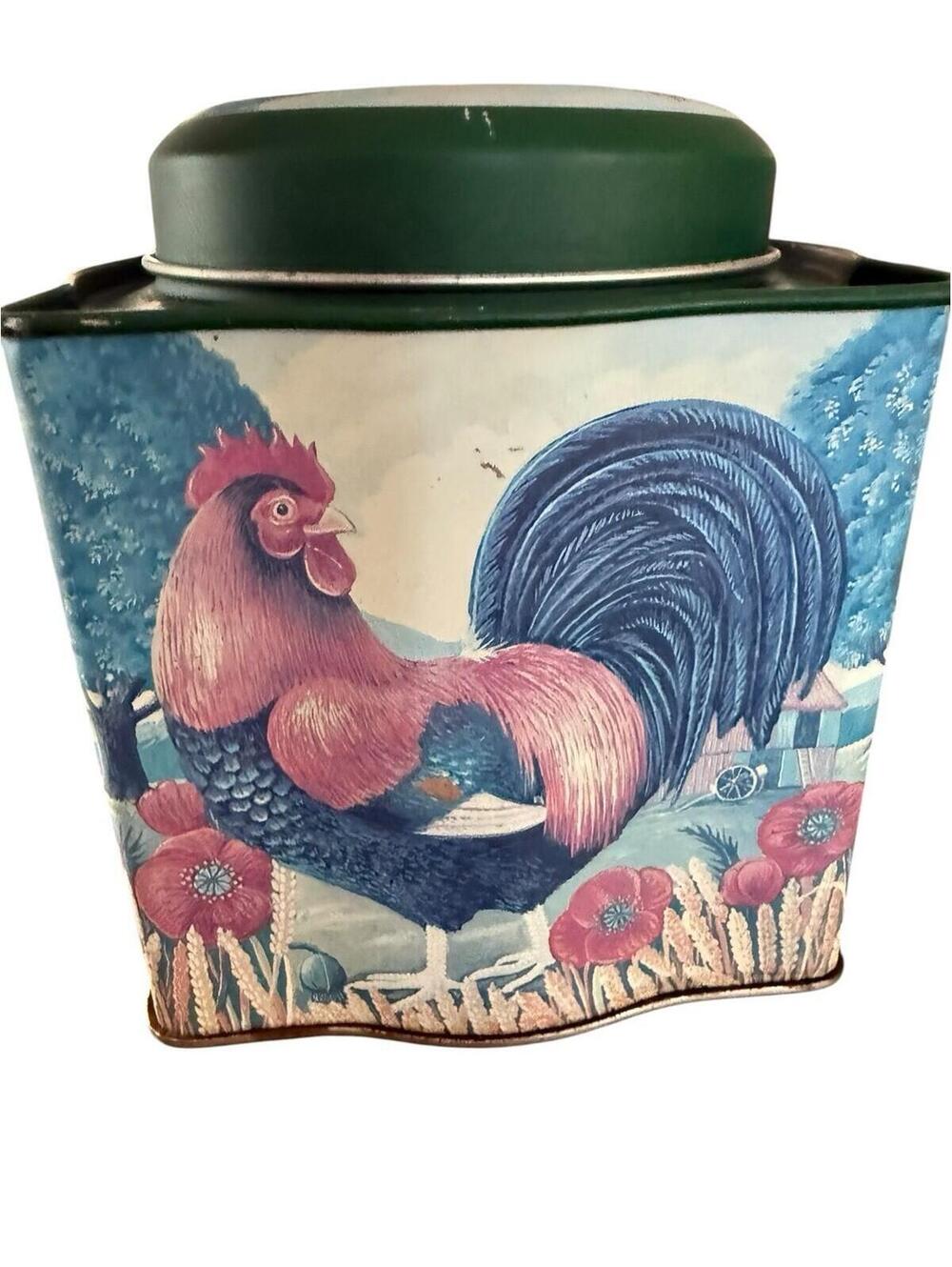 Rooster Square Metal Tin A Bit Of Paint Loss